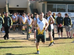 Co-captains, Darren Funston (North Coffs) and Tristan Snow (Swans) leading the side out