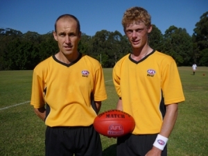 Mitchell (right) pictured with fellow Senior umpire, Neil Wood