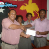 Seseve Lae, right presented with K5000 cheque by Api Leka of PNG Waterboard