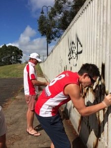 Phil and Jesh working hard on clean up graffiti day at the Lismore Levy
