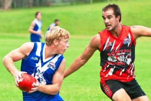 Sawtell/Toormina's Daniel Johnson had an oustanding game on the wing in the season opener against North Coffs, kicking five goals. Photo: Rob Wright/Coffs Coast Advocate