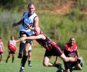 Port Macquarie-Hastings Mayor Peter Besseling kicked four goals in his AFL debut playing for the Magpies. Photo: Port Macquarie News