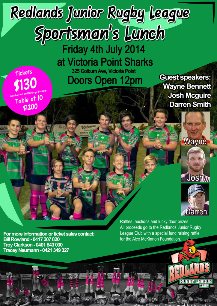 REDLANDS JUNIOR RUGBY LEAGUE SPORTSMANS LUNCH Rugby League Brisbane SportsTG
