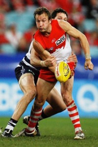 Two time premiership player with the Sydney Swans, Jude Bolton, in action. Photo: Slattery Media