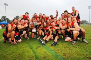 Sawtell/Toormina celebrates its premiership win oover the Coffs Swans: Photo: Leigh Jensen/Coffs Coast Advocate