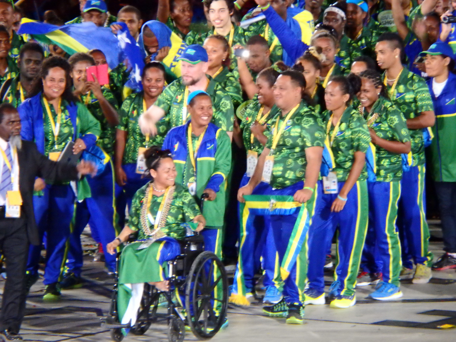 Team Solomon Islands Marches in at the BSP stadium in Papua New Guinea for the official opening of the 2015 Pacific Games.