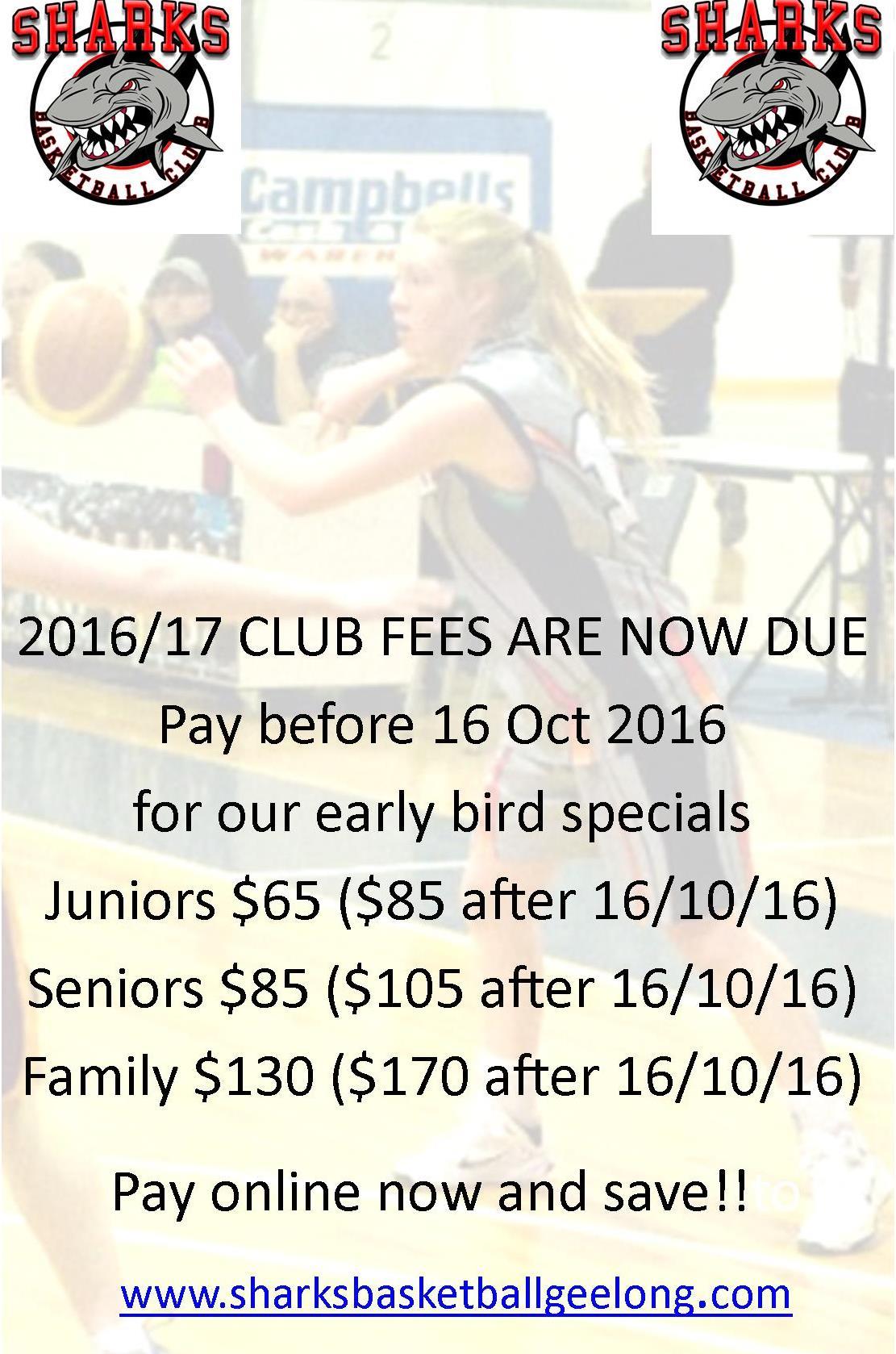 Club Fees For 2016/17 Are Now Due Earlybird Special Ends This Weekend