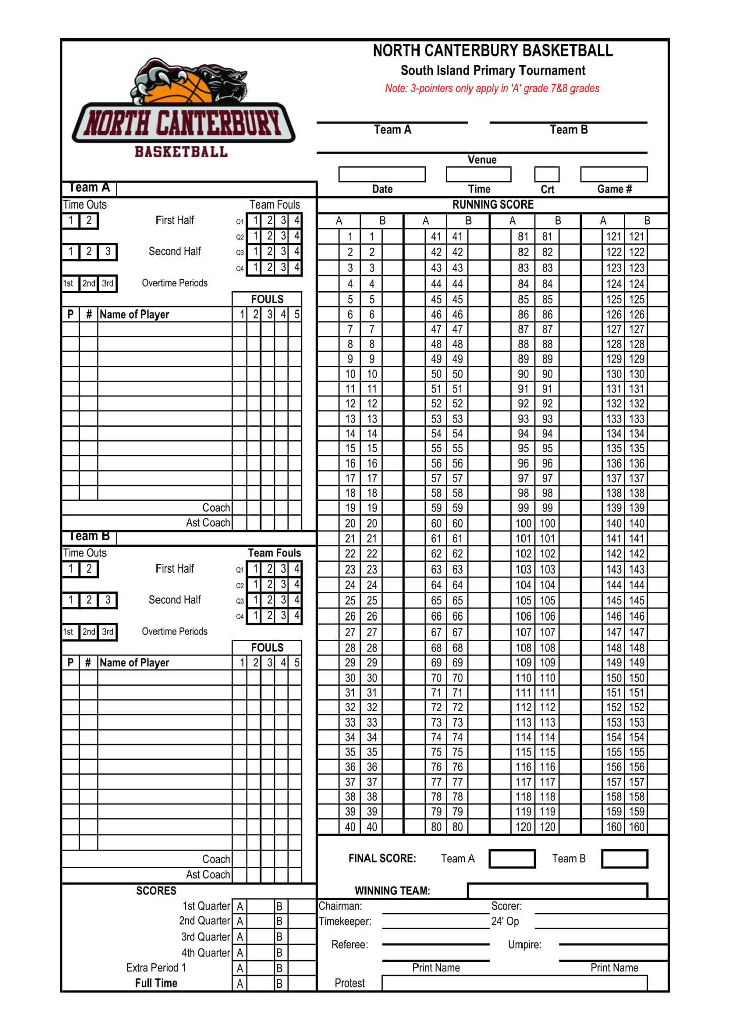 Basketball Score Sheet - 20 Printable Basketball Score Sheet Forms An...