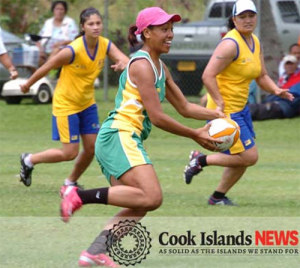 Vaine Ben of the Cook Islands touch rugby team is all smiles on the field. 09092427 
