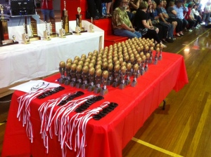 Trophy's and medallions ready to go.
