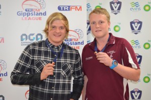 Joint Under-18 Wilkinson medallists Jack Ginnane of Leongatha and Mitchell Membrey of Traralgon.