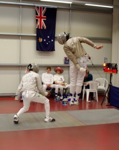 Tim Davis showing his Epee Team mates how it is done