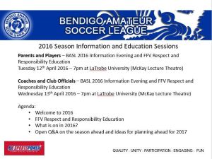 2016 Season Information and Education Sessions
