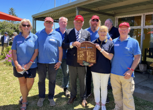 Winners of the HMAS Goorangai Memorial trophy, the crew of It's a Privilege who won the race with a record elapsed time of 2 hours, 35 minutes. 