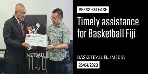 Chinese Ambassador to Fiji, His Excellency Mr. Zhou Jian and Basketball Fiji’s president, Hon. Ioane Naivalurua